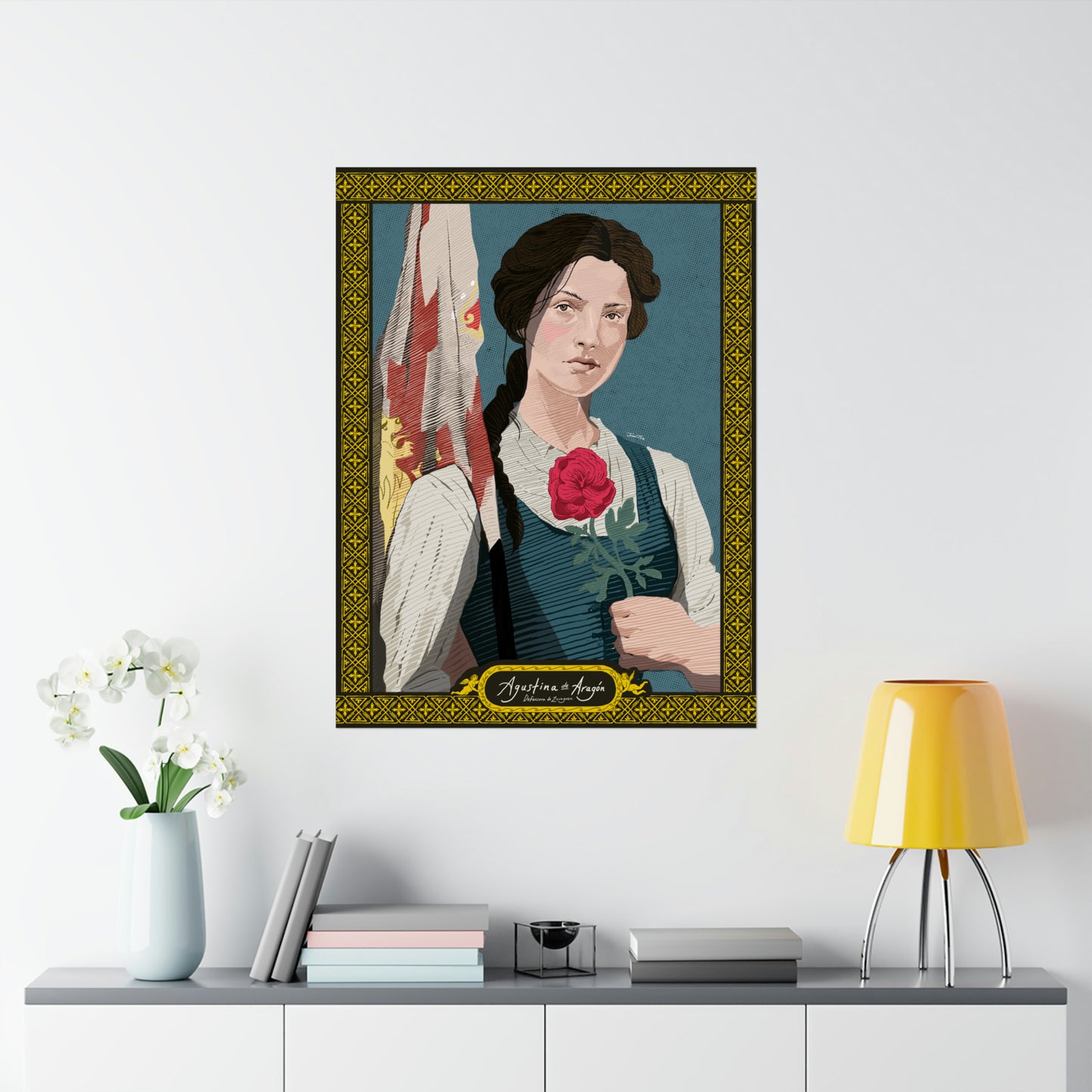 Agustina de Aragón, defensora de Zaragoza. Retrato ilustrado.