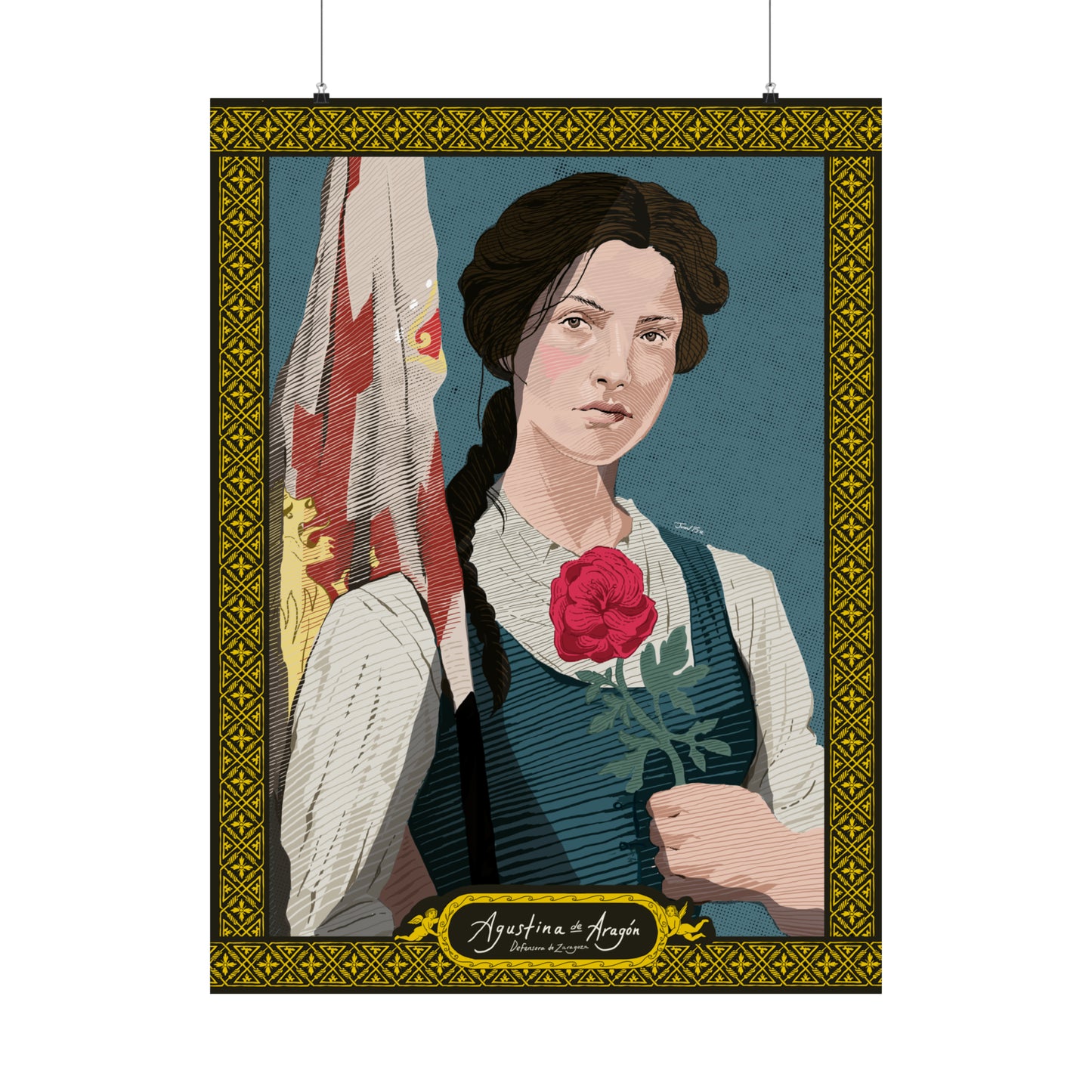 Agustina de Aragón, defensora de Zaragoza. Retrato ilustrado.