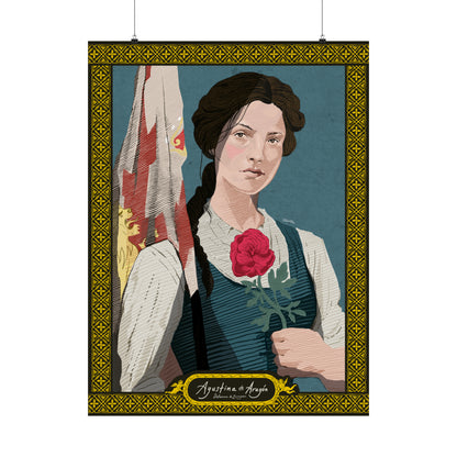 Agustina de Aragón, defensora de Zaragoza. Retrato ilustrado.